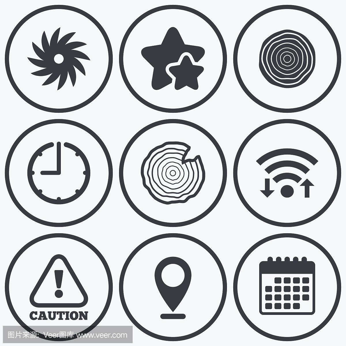 木材和鋸圓形車輪圖標。的關注。